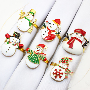 Ready Stock Napkin Buckle Christmas Cute Snowman Napkin Ring New Year's Cloth Ring Alloy Manufacturer Wholesale