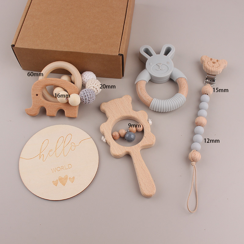 Bebés y bebés beech campana set de dibujos animados colchones de goma de goma osos tetina cadena set de cinco piezas