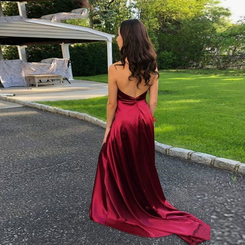 El comercio exterior de Europa y América Amazon AliExpress deseo de las mujeres vestido de noche sexy profundo V vino rojo vestido de noche image 2