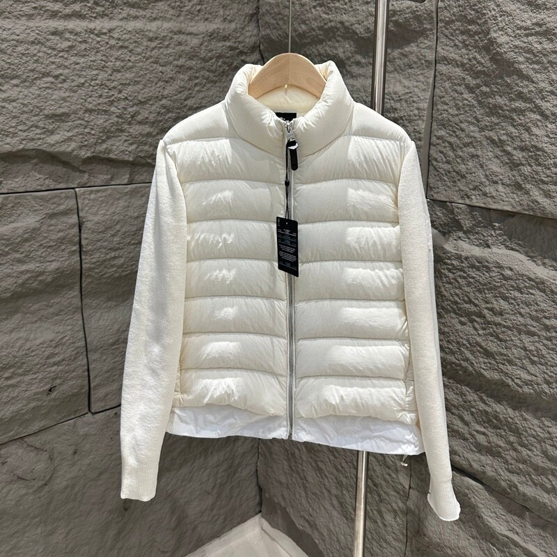 Mk2025 New Autumn and Winter Knitted Splicing Women's down Jacket Stand Collar Waist Slimming Simple Warm Small Jacket