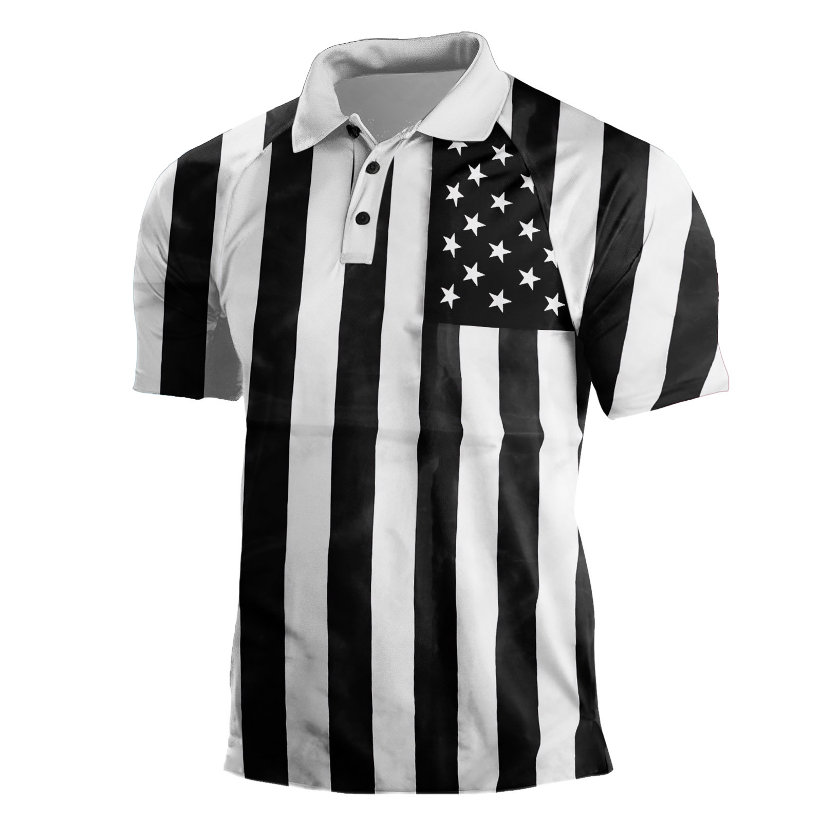 Cross-border Europa y América 2023 nuevos hombres casuales de manga corta Henry Independence Day Elements Camisa POLO raglán de tres botones para hombres