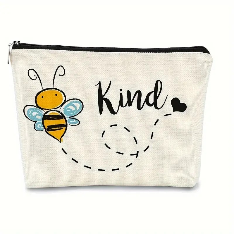 Transfronterizo Amazon Festival de abejas lino impresión doble cara bolsa de maquillaje bolsa de almacenamiento bolsa multifuncional de cremallera