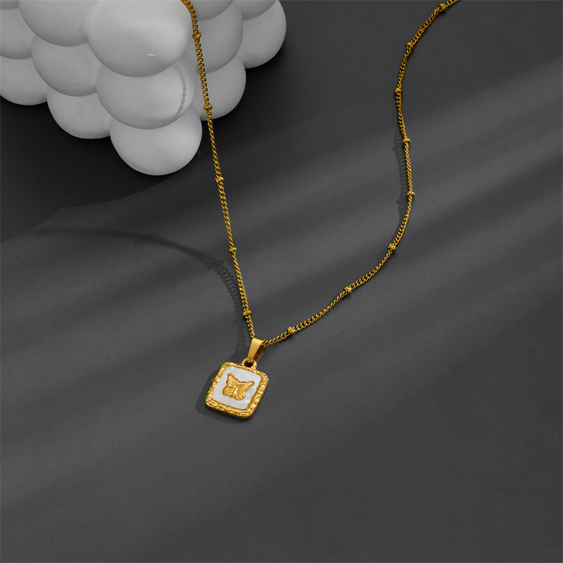 Daily Occasion 304 Stainless Steel Material Rose, Butterfly Pattern Women's Gender PVD Coated Real Gold Plated 18K Gold Rose Butterfly Titanium Steel Elegant Waterproof Non Tarnish Titanium Steel Pendant Necklace