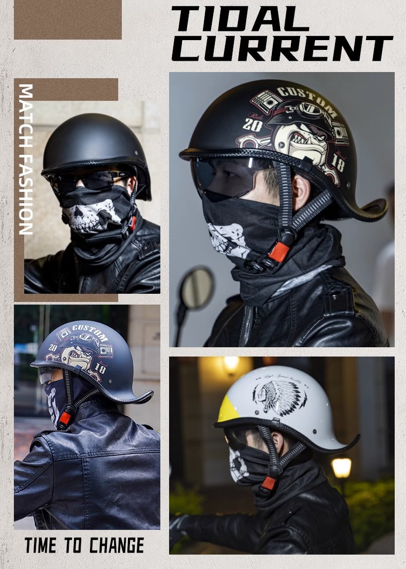 Electric Motorcycle Helmet Retro Sao Helmet Men's and Women's Half Helmet Motorcycle Summer Scoop Helmet Personality Four Seasons Universal Safety Helmet