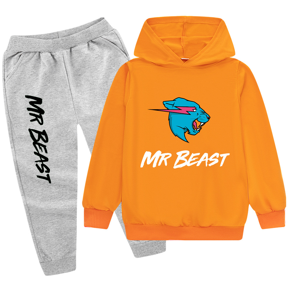 Testa di lupo MR BEAST Cartoon stampato set per ragazzi e bambini felpa con cappuccio maglione + pantaloni PB437_voghion.com