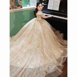 儿童公主裙夏季女童晚礼服走秀花童婚纱生日主持人钢琴演出服拖尾