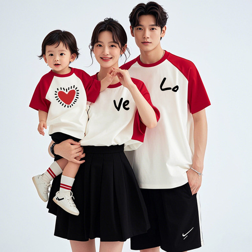 Family Matching T-Shirts 2025, for a Family of Three or Four, Short-Sleeved Baby Infant 100th Birthday Party Family Outfit, Beach Photoshoot Parent-Child Matching