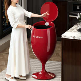 创意高脚杯免弯腰垃圾桶轻奢高颜值家用客厅厨房大容量带轮可移动