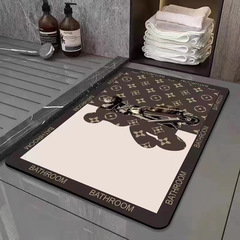 Cartoon Bear Scented Bathroom Mat Quick-Drying Absorbent Anti-Slip Mat for Bathroom, Bedroom, Kitchen, Entrance, Crystal Velvet Floor Mat