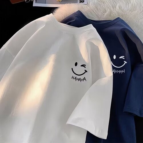 Teenagers loose short-sleeved men's round collar summer new T-shirt men's breathable print Logo base shirt top