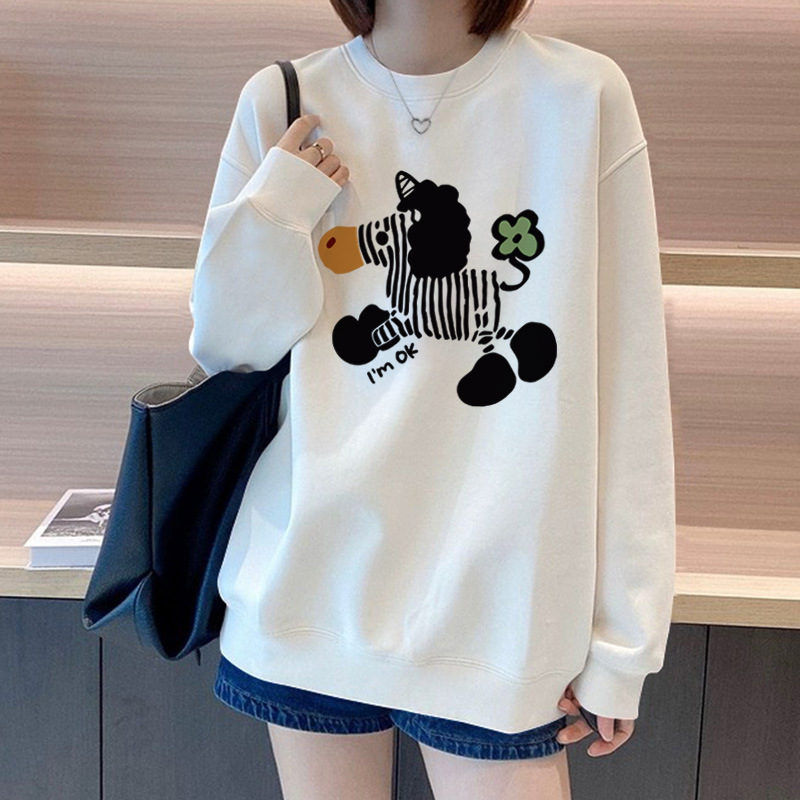 White Round Neck Sweatshirt Women's Inner Wear 2025 Autumn and Winter New Style Velvet Thickeneded Personalized Casual Top