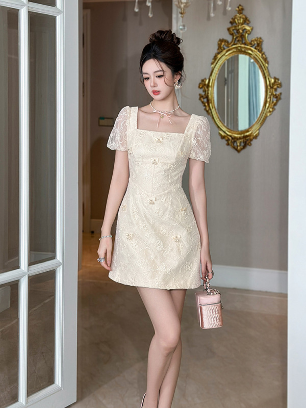 法式订婚小礼服2025夏季新款女装小个子平时可穿方领连衣裙9082|undefined
