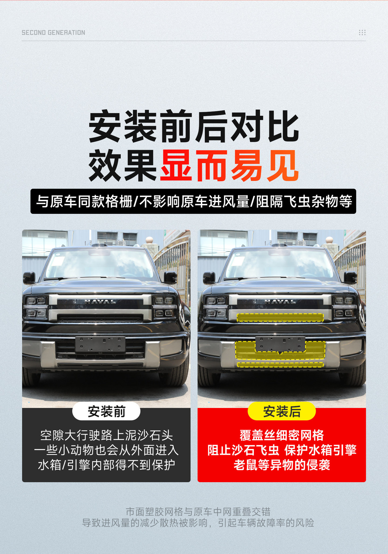 Great Wall H10 front grille insect-proof net, mosquito-proof water tank net, grille non-removable snap-on integrated protective net modification part