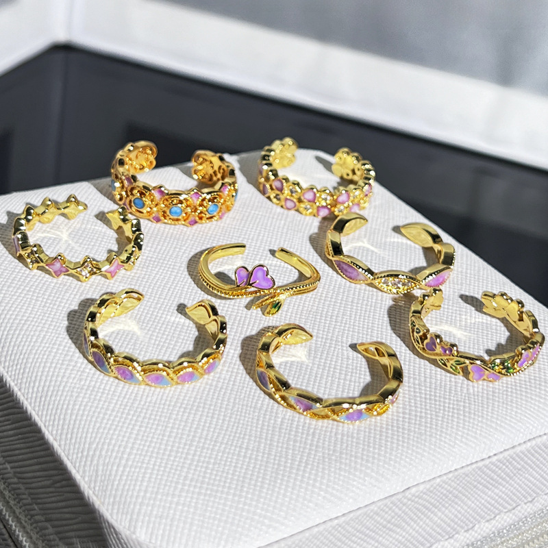 5g Weight Rings Classification 1 Piece Quantity Holiday, Daily Occasion Copper Material Flower Pattern All Seasons Season Women's Gender Enamel Design Vacation, Simple Style Style Wholesale Jewelry Vacation Simple Style Flower Copper Enamel Rings 7