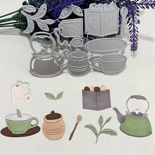 diy手工 卡通茶具下午茶主题 金属碳钢模板纸艺压花蚀刻切刀模