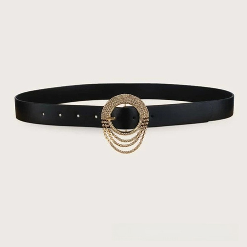 Exaggerated Metal Embellished with Diamonds and Tassels Hairpin Belt Retro Round Alloy Belt for Women Casual Fashion Leather Waist Decor