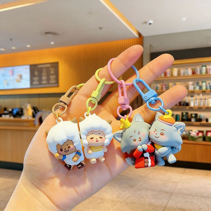 In-Stock Keychain Featuring Pleasant Goat and Big Gray Wolf, Love Attraction Stickers, Keychain for Couples and Best Friends, Bag Accessory, New