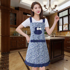 Factory Direct Supply Korean Style Fashion Rabbit Bamboo Node Cotton Leaf Home Use Oil Proof Kitchen Cooking Apron Workwear for Women