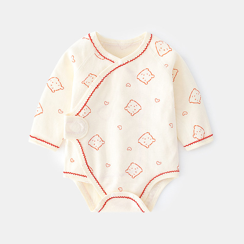 Baby fart cover spring and autumn baby triangle harem pure cotton newborn long-sleeved printed jumpsuit boneless crawling suit
