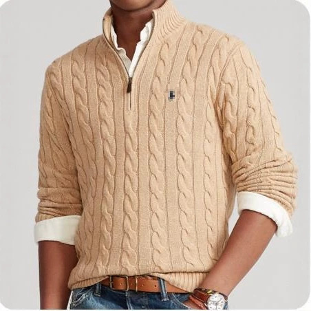 Cross-Border Men's Autumn and Winter Stand-Collar Wool Sweater, Classic Retro Cable Knit Long-Sleeve Outerwear Cross-Border Men's Autumn and Winter Stand-Collar Wool Sweater, Classic Retro Cable Knit Long-Sleeve Outerwear
