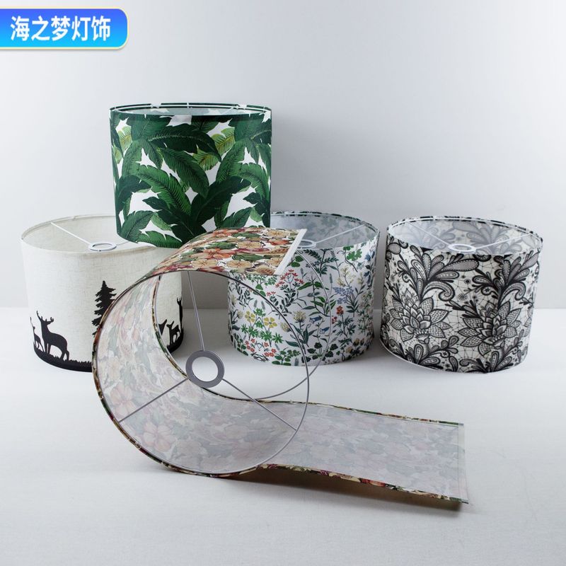 跨境亚马逊彩印图案台灯灯罩酒店民宿装饰拆卸布艺吊灯落地灯灯罩|undefined