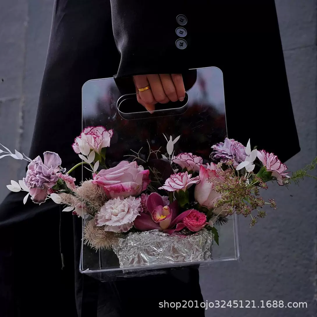 伴手礼盒玫瑰花包装盒透明鲜花礼盒折叠花盒礼物盒现货批发空盒