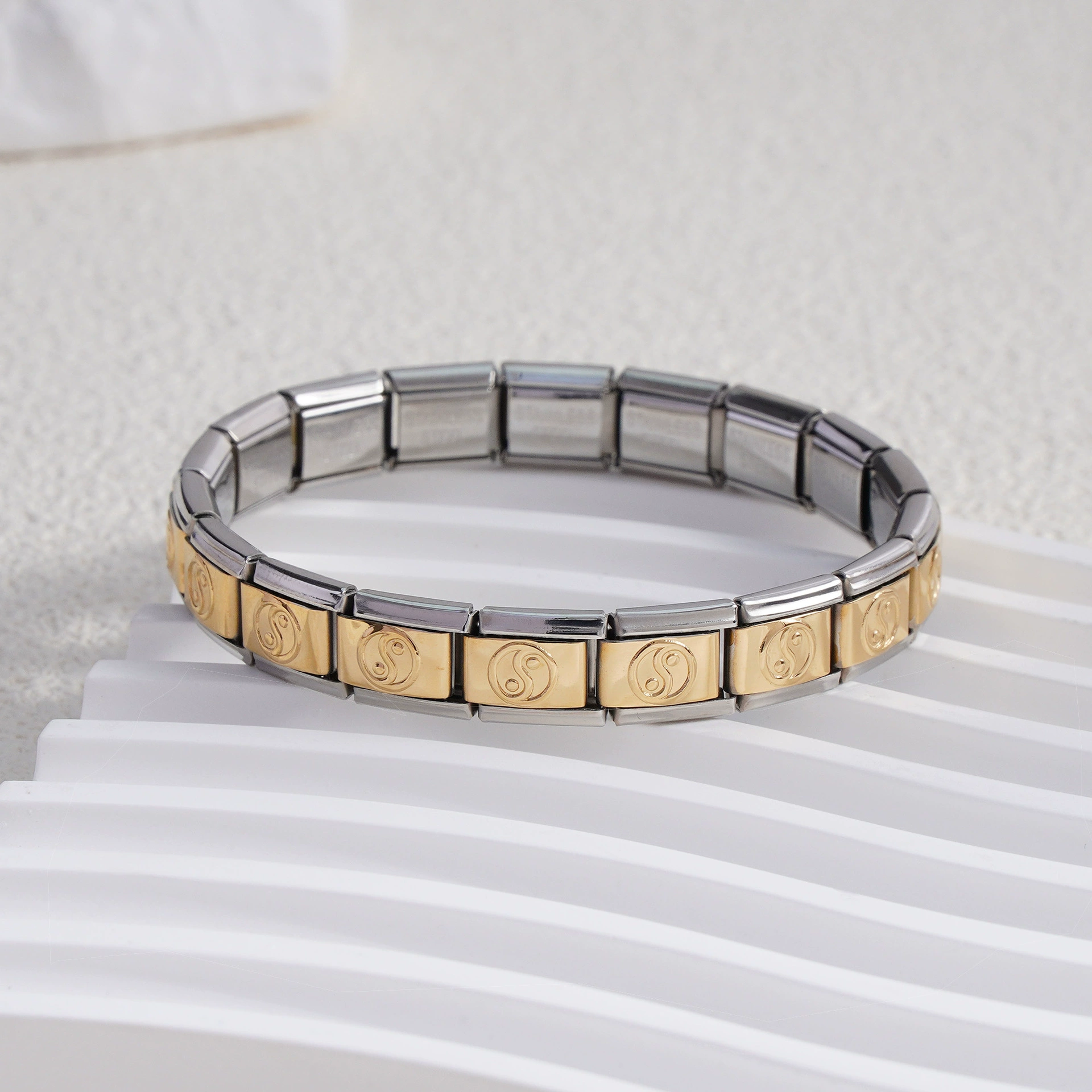 stainless steel bracelet, removable elastic link watch strap, italian european style, assorted charms