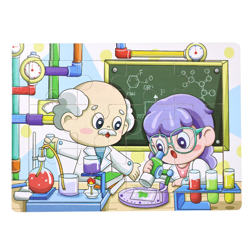 Rompecabezas plano de madera de 12 piezas, juguetes educativos para niños pequeños, rompecabezas de pensamiento lógico cognitivo de animales de dibujos animados de educación temprana