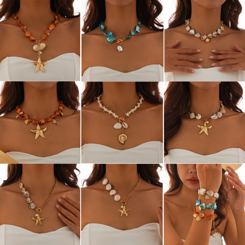 European and American Cross-Border Accessories, Beach Vacation Shell Clavicle Chain, Ocean Style Starfish Versatile Set Necklace