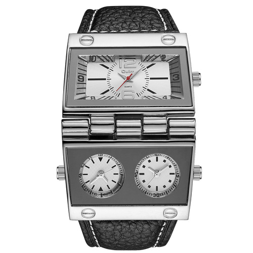 Oulm men's watch large dial trendy fashion watch multi-time zone rectangular European and American quartz men's watch