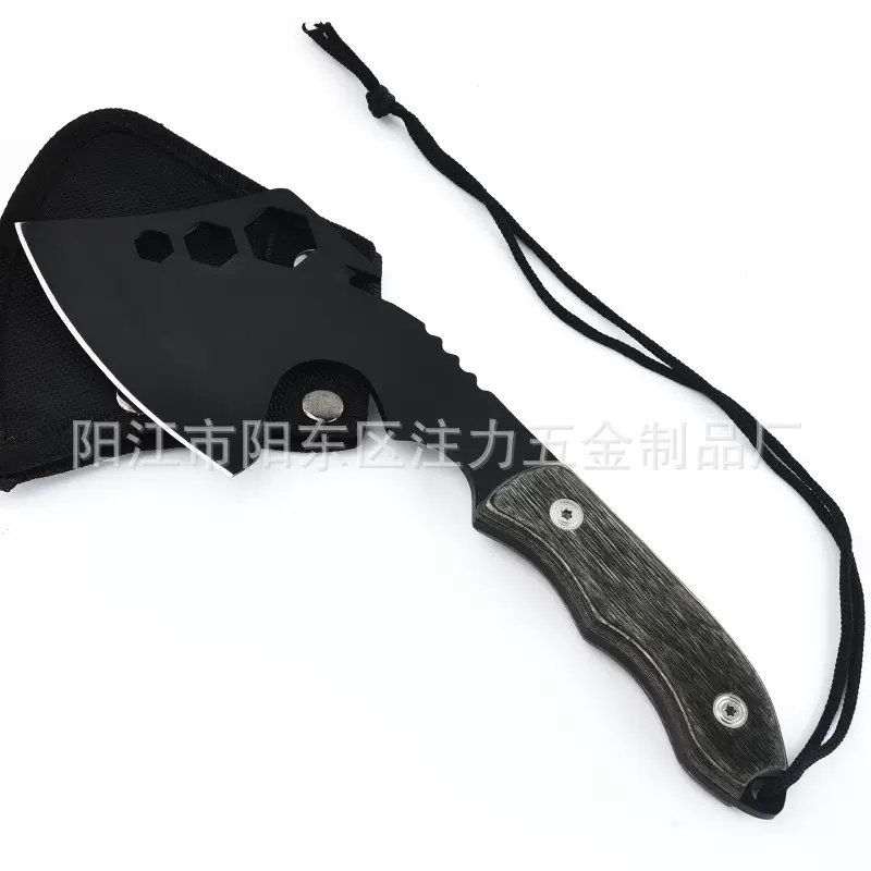 户外木柄多功能斧 露营破柴手斧野营防身开山斧子 带割绳器消防斧