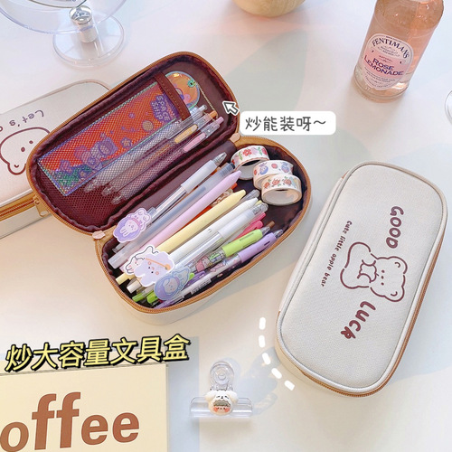 Yilan factory direct sales canvas pencil case large capacity student simple pencil case ins style girly heart stationery box