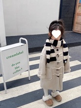 韩国童装秋冬毛呢外套新款儿童韩版宽松牛角扣长款呢子大衣潮