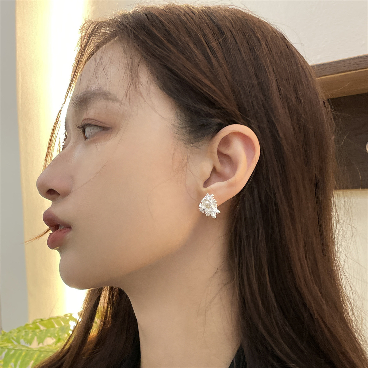 不規則花朵珍珠耳釘ins個性小眾設計925銀針氣質耳環批發新款2025
