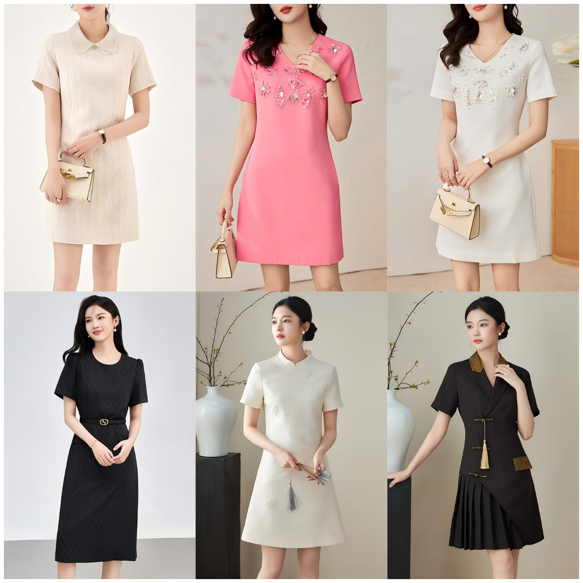 Đầm suông nữ midi mùa hè tay ngắn — 2411407 - Da đen