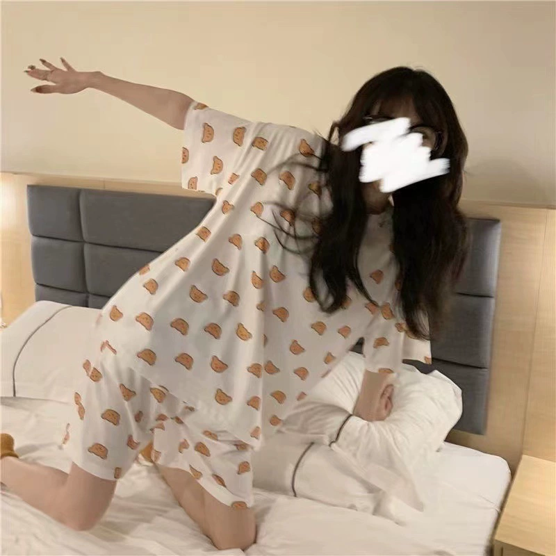 Женская летняя пижама, тонкая топик с коротким рукавом и шорты, размер плюс M–XXL