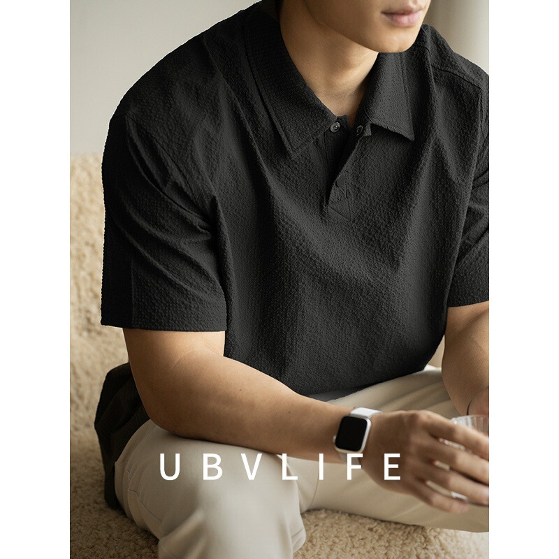 Lightweight Japanese-Style Slightly Wrinkled Quick-Dry Seersucker Short-Sleeve Polo Shirt for Men, New Summer Casual Turn-Down Collar Top Men's Wear