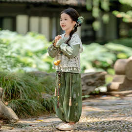 新中式复古国风汉服灯笼裤套装女春2025年新款宽松显瘦百搭三件套