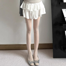 甜美打底y2k灰色竖条纹提花丝袜蕾丝花边显瘦纯欲女薄款连裤袜子