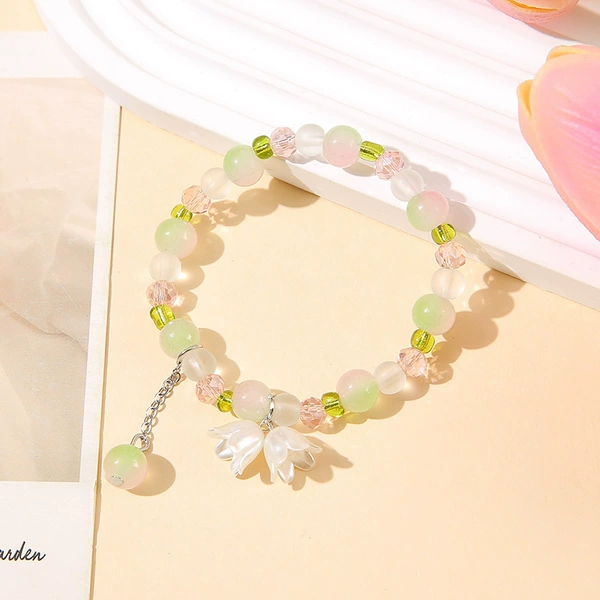 S044-Pink-Green Gradient Lily of the Valley Flower Bracelet #SZ312