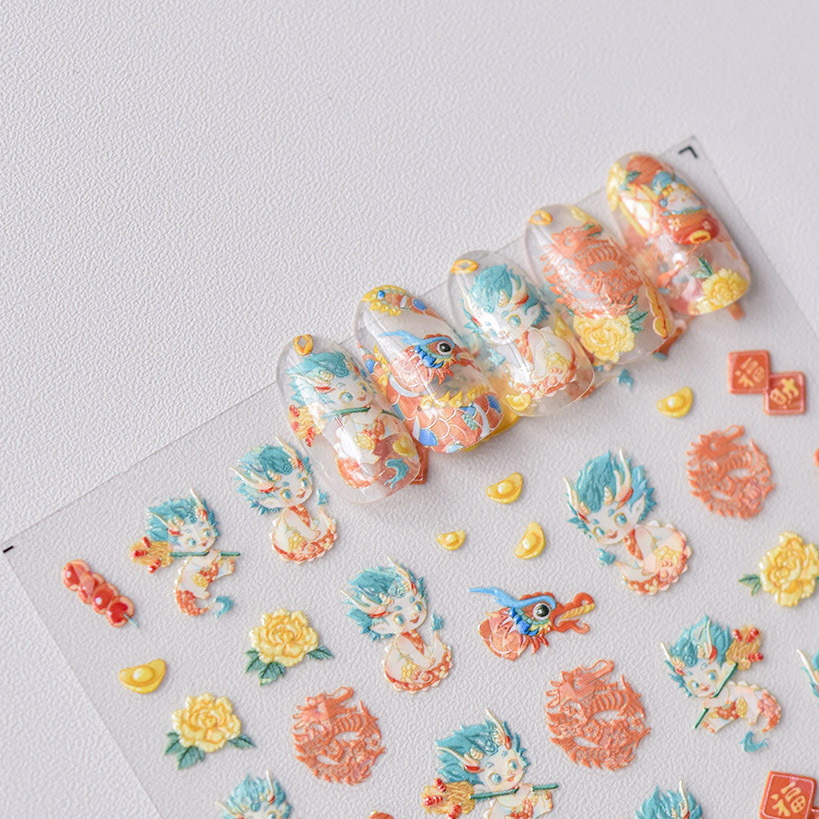 Tomoni en relieve pegatinas de uñas populares pegatinas de uñas vintage fábrica al por mayor estilo japonés León Dragón 3377