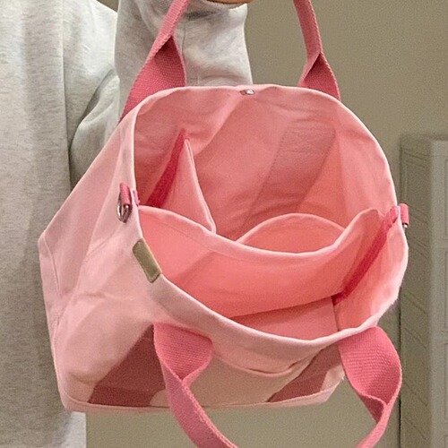 Japanese-Korean Separated Canvas Tote Lunch Bag Retro Student School Commute Bag Multi-Layer Handbag Crossbody Bag for Women