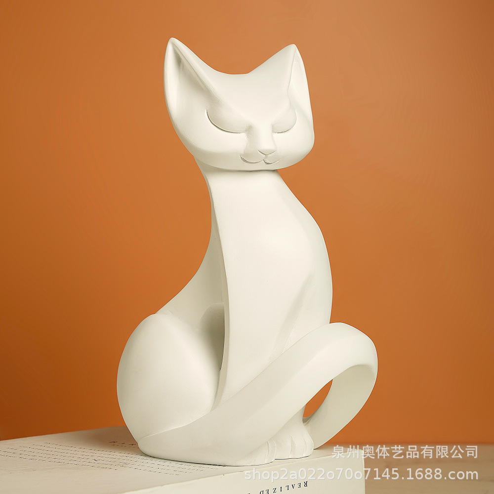 优雅坐姿猫树脂工艺品摆件白色猫雕塑装饰玄关电视柜摆件装饰