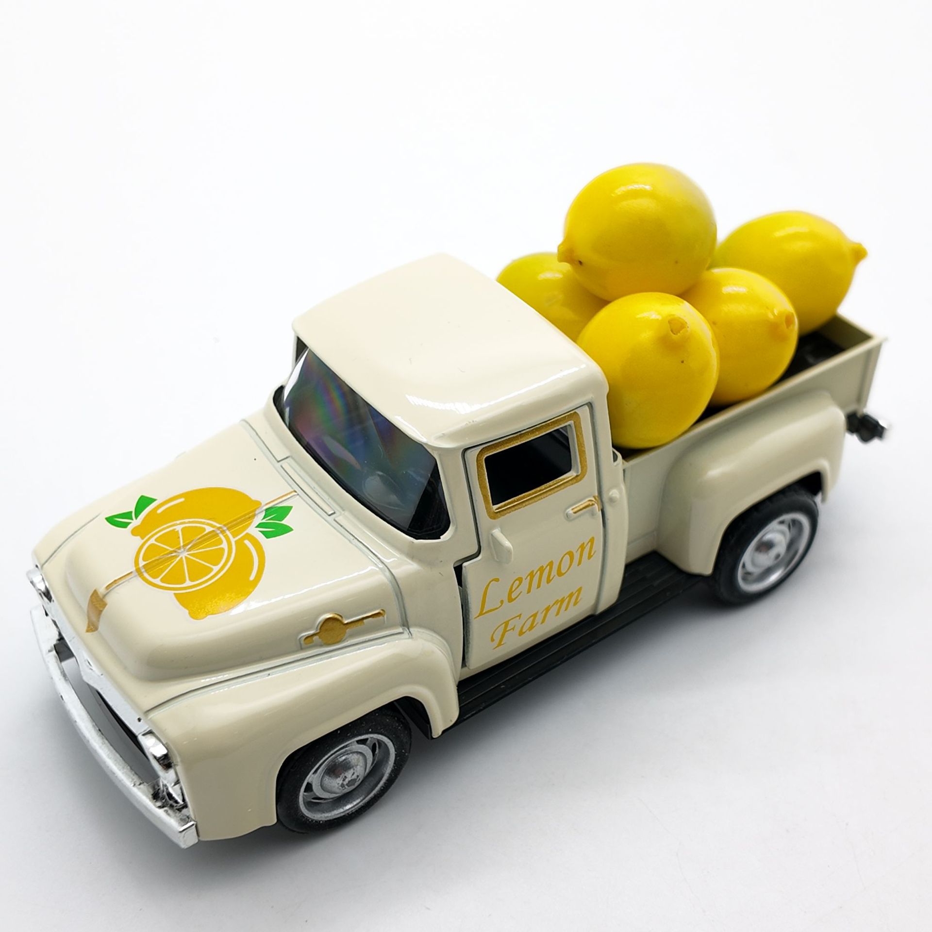 Mini amarillo 12,5 cm de metal camión decoración frutas de limón decoración de camión retro