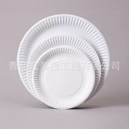 包邮跨境外贸一次性白纸盘圆形纸碟手工白卡纸餐具餐盘6寸7寸9寸