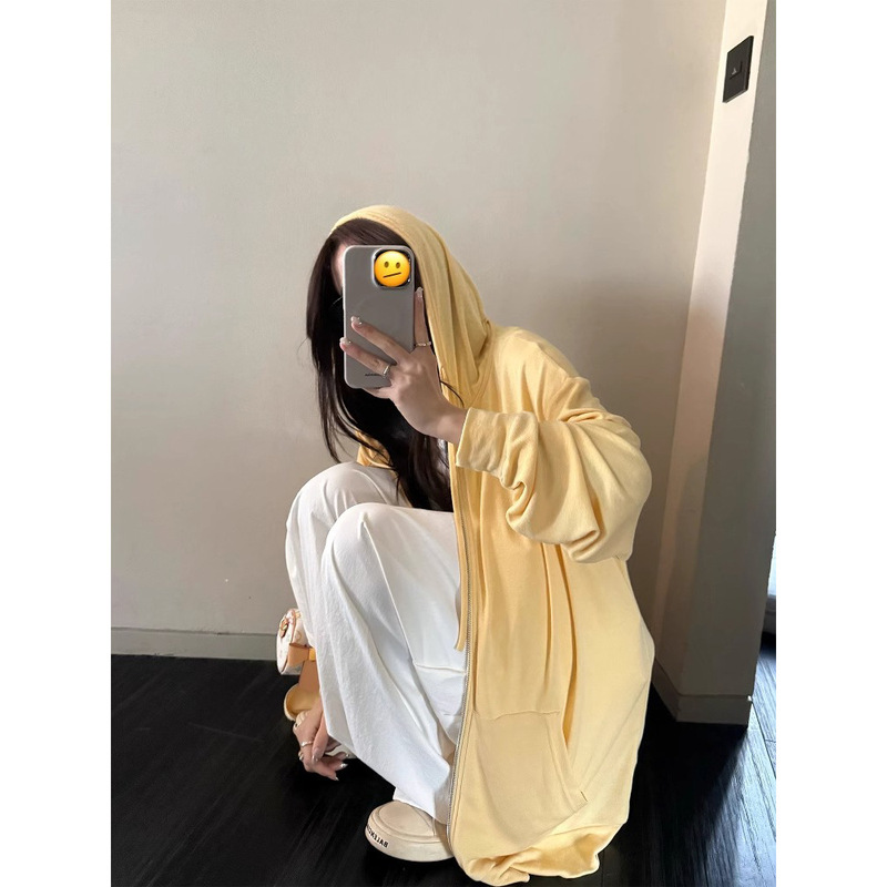 3377 #   Superniniyy Stay up Late Girl Cool Thin Loose Hooded Zipper Sun Protection Sweatshirt for Women Summer