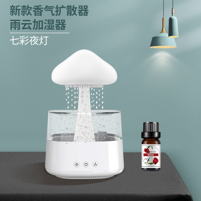 雲の加湿器の家庭用創意的な霧の量は七色の雰囲気ランプの精油の下で雨滴の木目のキノコのアロママシンです。|undefined