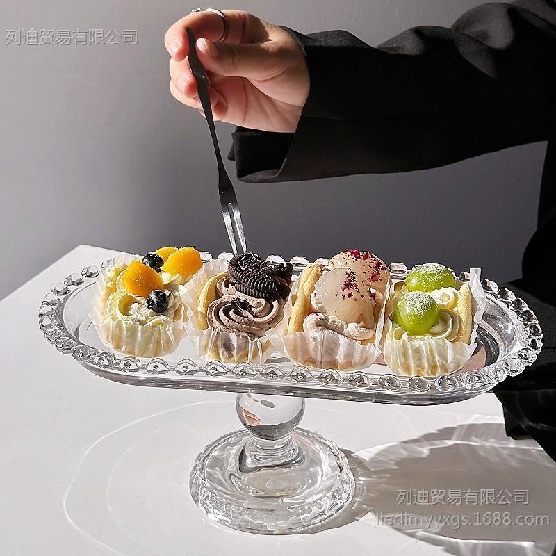 Serie de platos de vidrio de frutas de borde de amor coreano de estilo ins, platos de postres transparentes para el hogar, platos para pasteles, platos para ensaladas image 3
