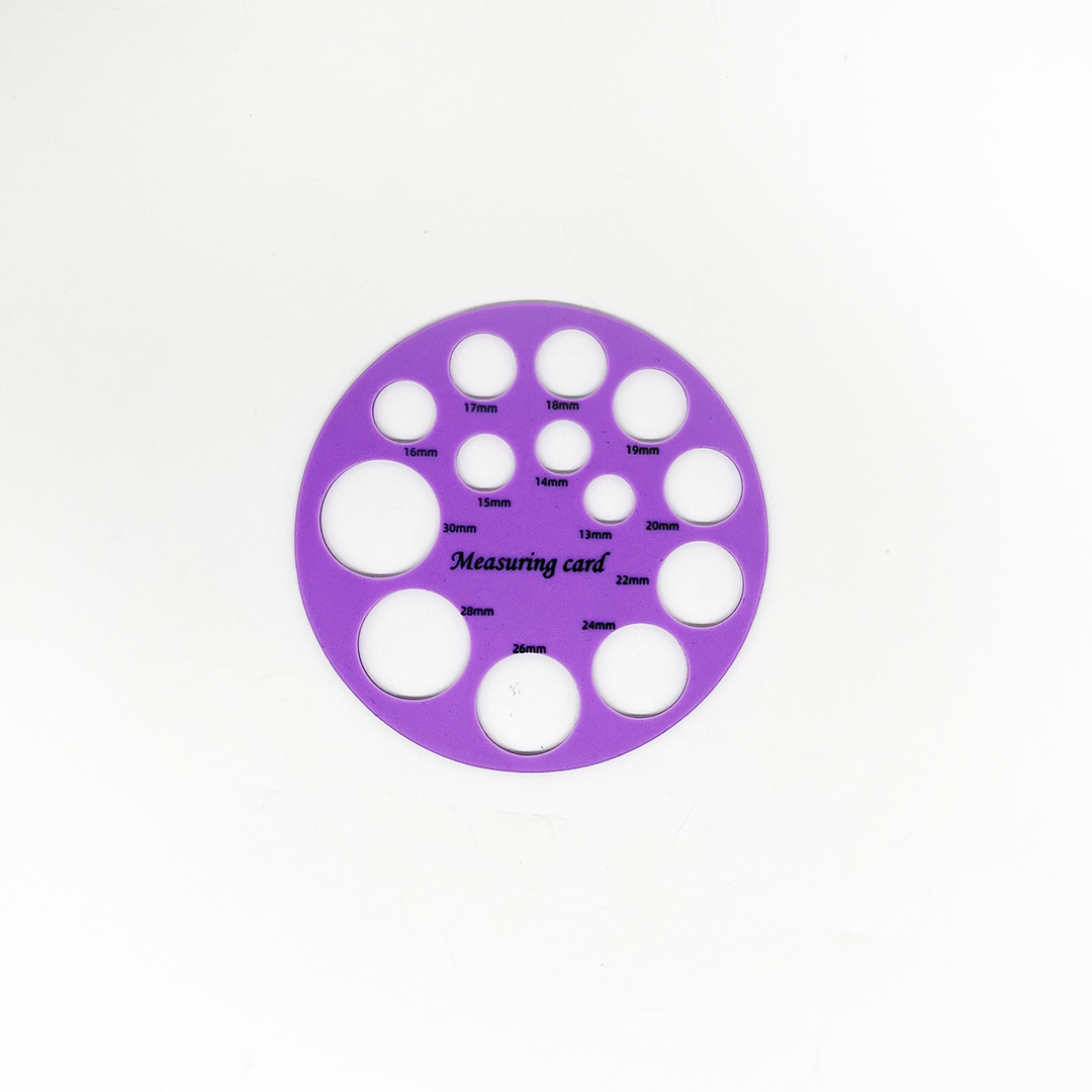 둥근 보라색 양면 인쇄(앞면 단위 mm, 뒷면 단위 in) + 프렌치 자 + 진주빛 가방 포장