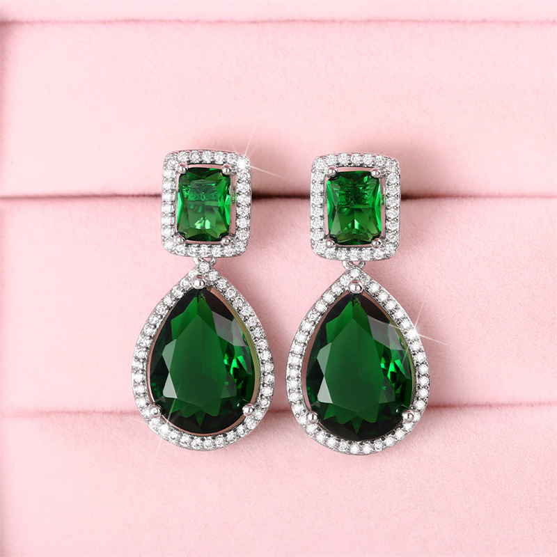 Daily Occasion Copper Material 1 Pair Retro Square Water Droplets Copper Inlay Zircon Drop Earrings